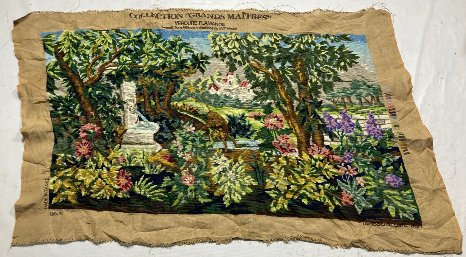 Vintage French Needlepoint Lovely Landscape Home Decor Cushion Front 128x80 cm