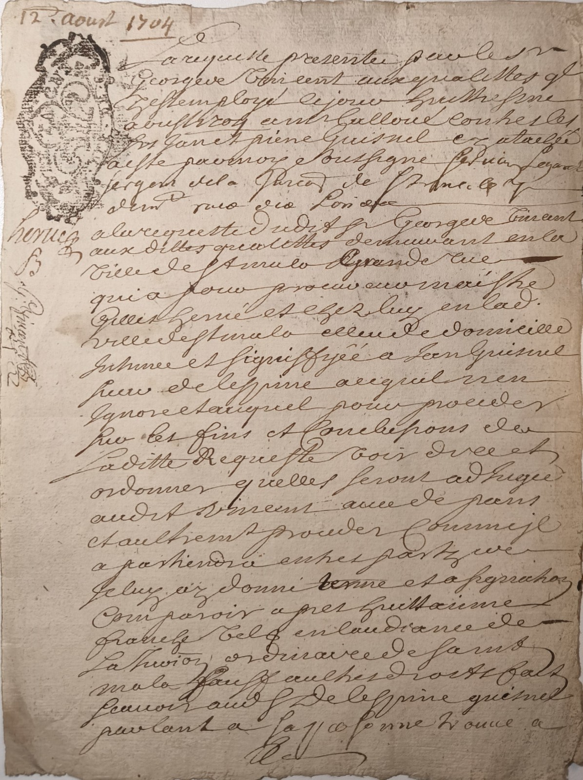 320 Year Old Rare 1704 French Court Manuscript – Handmade Laid Paper – Sealed