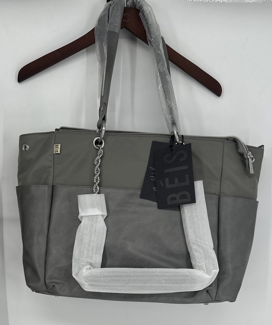 Beis The Diaper Bag Tote Gray Shoulder/ Crossover W/ Stroller Strap Accessories