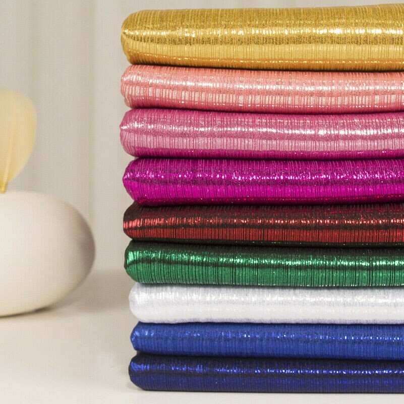 Gilded Knitted Polyester Fabric Shiny Metallic Stretch Dress Cloth Costume Trims