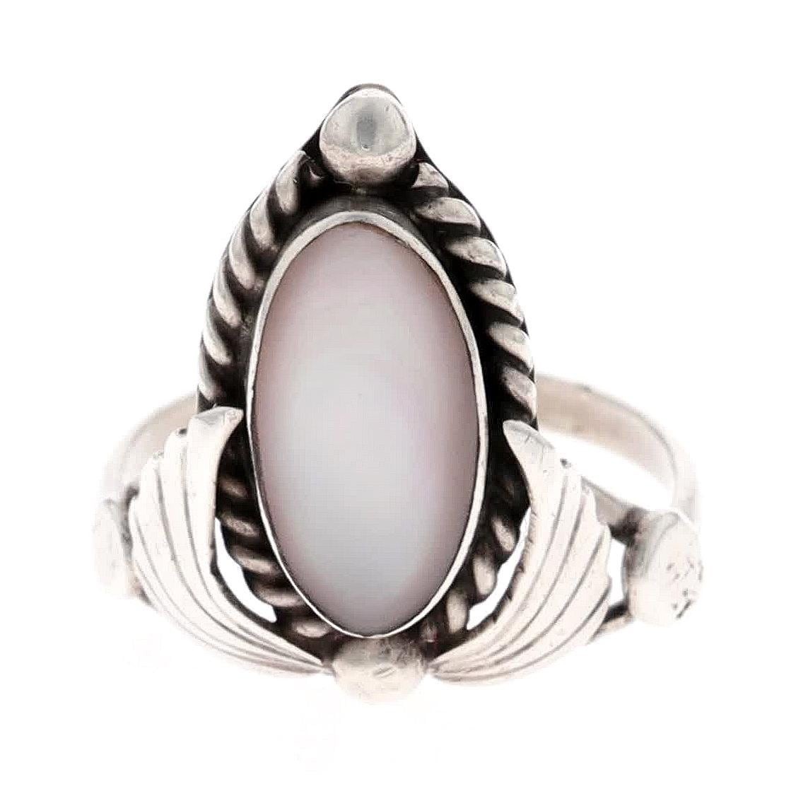 Vtg Navajo Sterling Silver Pink Mother Pearl Leaf Flower Native American Ring