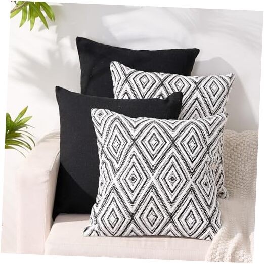  Decorative Throw Pillow Covers Set of 4 Geometric 20" x 20" (Pack of 4) Black