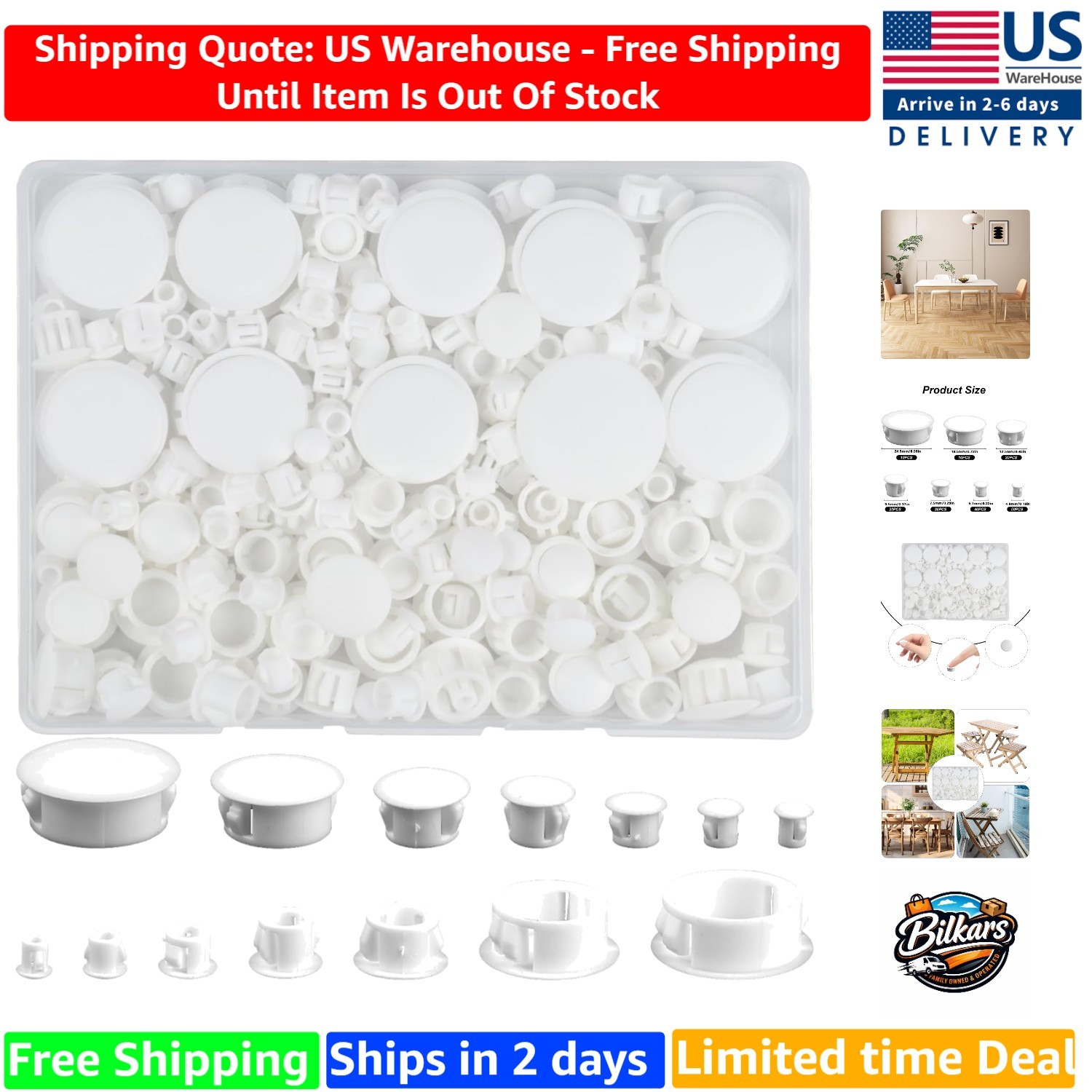 Self-Locking 180pcs Hole Plugs - Anti-Slip White Caps for Cabinets & Furniture