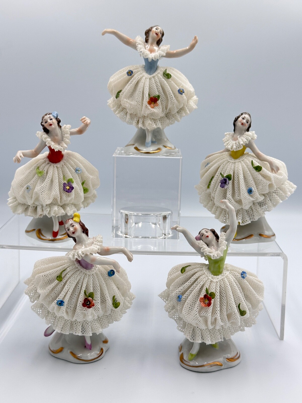 Dresden Porcelain Ballerina Dancer Figurine Lace Ballet Opera X 5