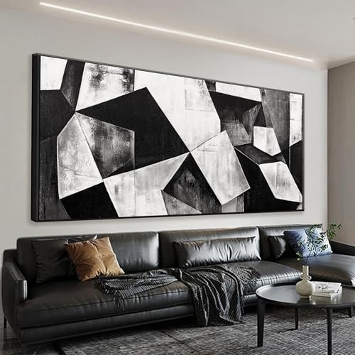 Large Abstract Wall Art For Living Room Geometric Color 58"L x 29"W Ink Black