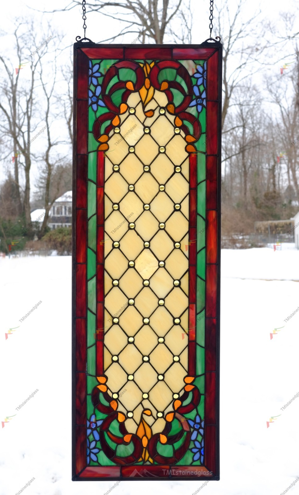 12.25" x 36" Tiffany Style stained glass window panel. HF44