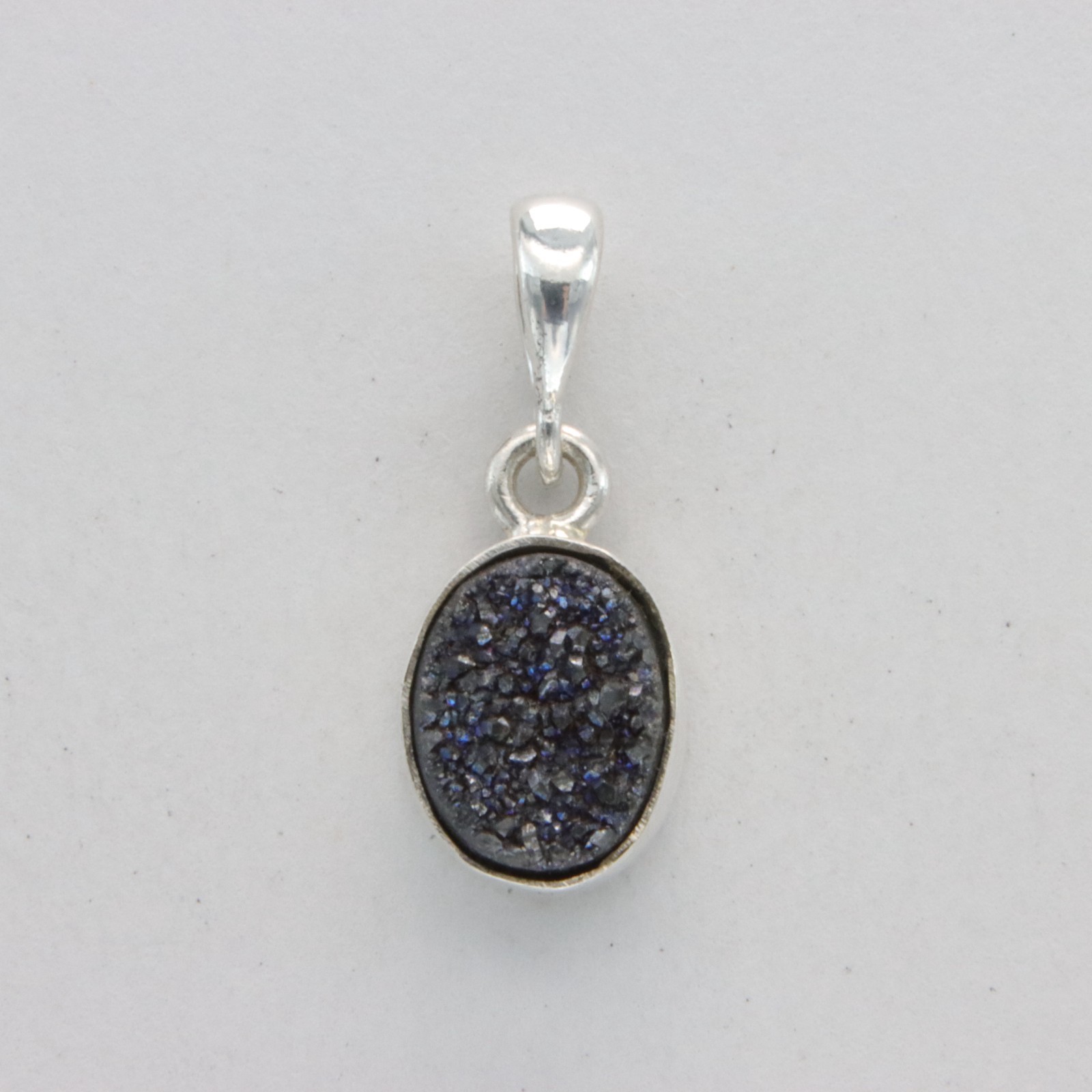 Oval Purple DRUZY DRUSY Druse QUARTZ Pendant - 925 STERLING SILVER Necklace #47