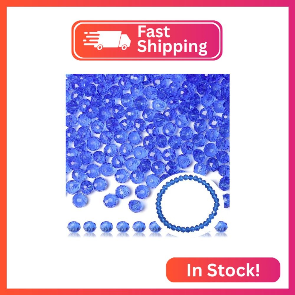 ZHIYUXI 400pcs Medium Blue Beads Glass Beads for Bracelets Making Crystal Assort