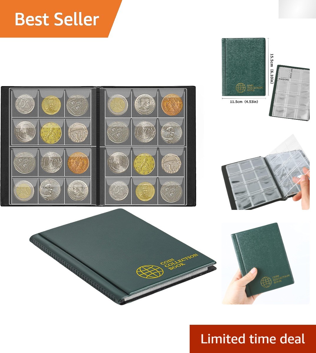 Stylish 120 Pocket Coin Album for Organizing Collectors – Blackish Green