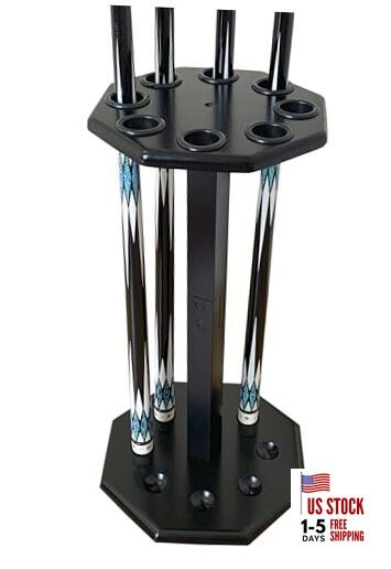 Freestanding Billiard Cue Rack, Pool Table Accessories Hold 8 Cues, Pool Black