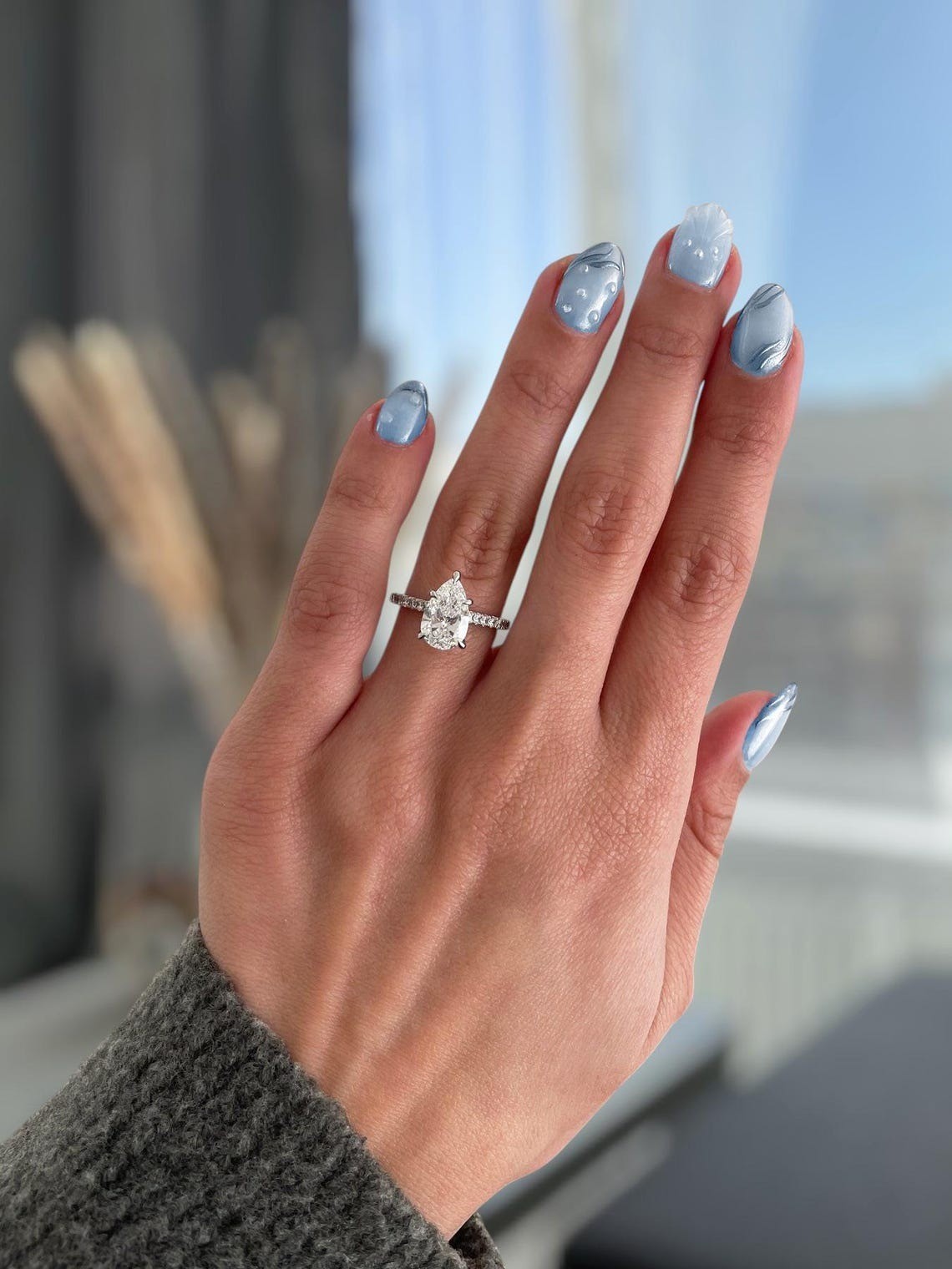 3 CT Pear Cut Hidden Halo VVS1 Moissanite Engagement Ring Solid 14K White Gold