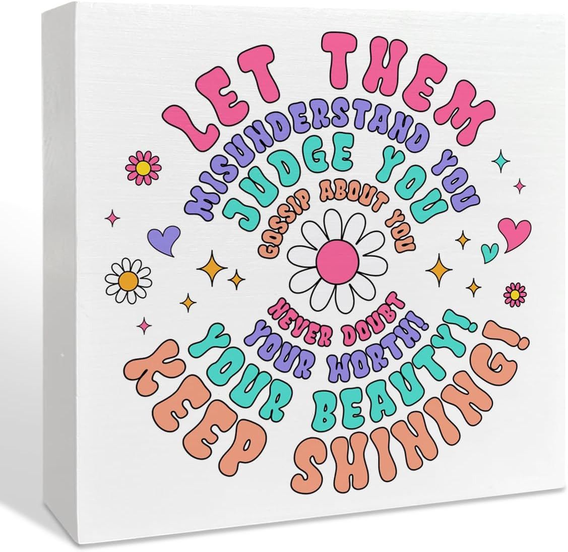 Keep Shining Mental Health Self Love Wood Box Sign Desk Accessories Decor for Ho