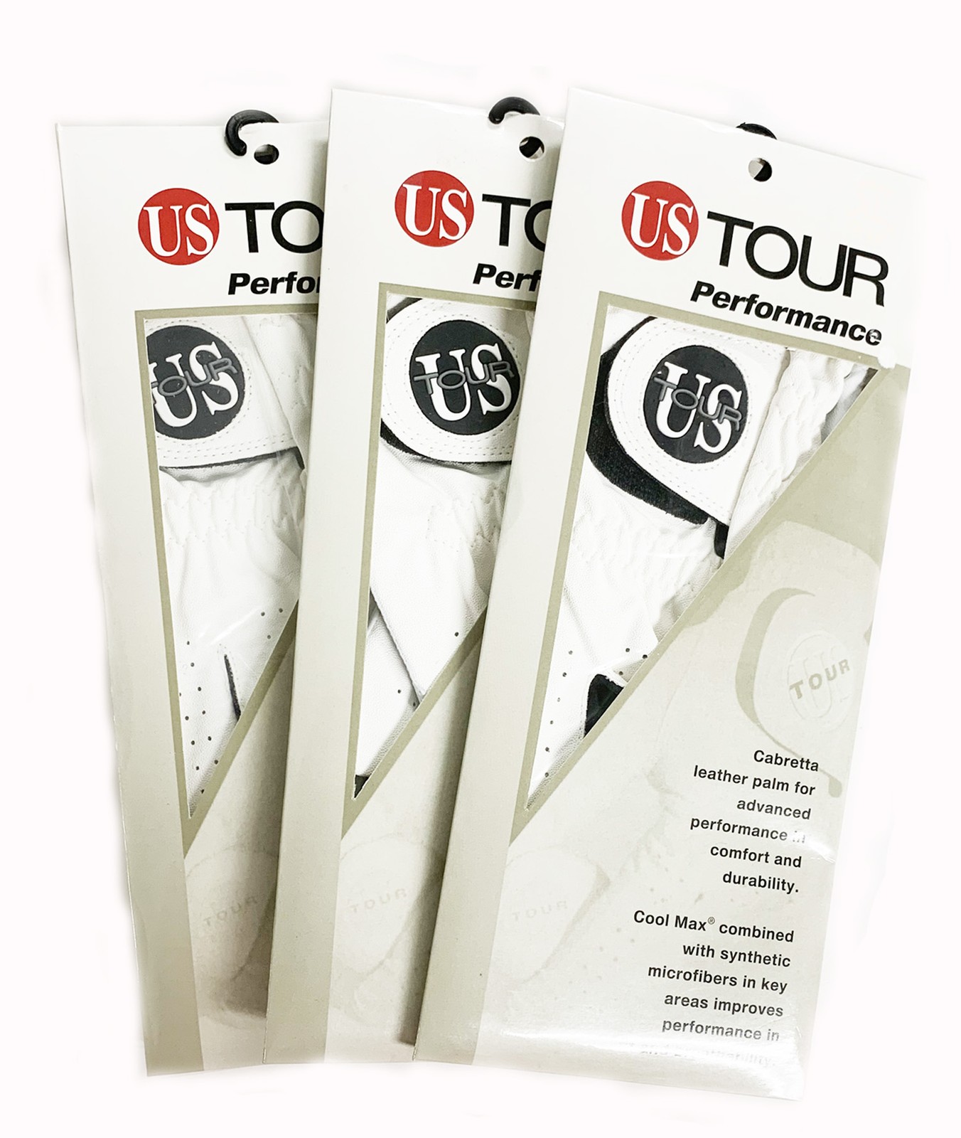 NEW 3pk US Tour Performance Leather White/Black Golf Glove Junior Small