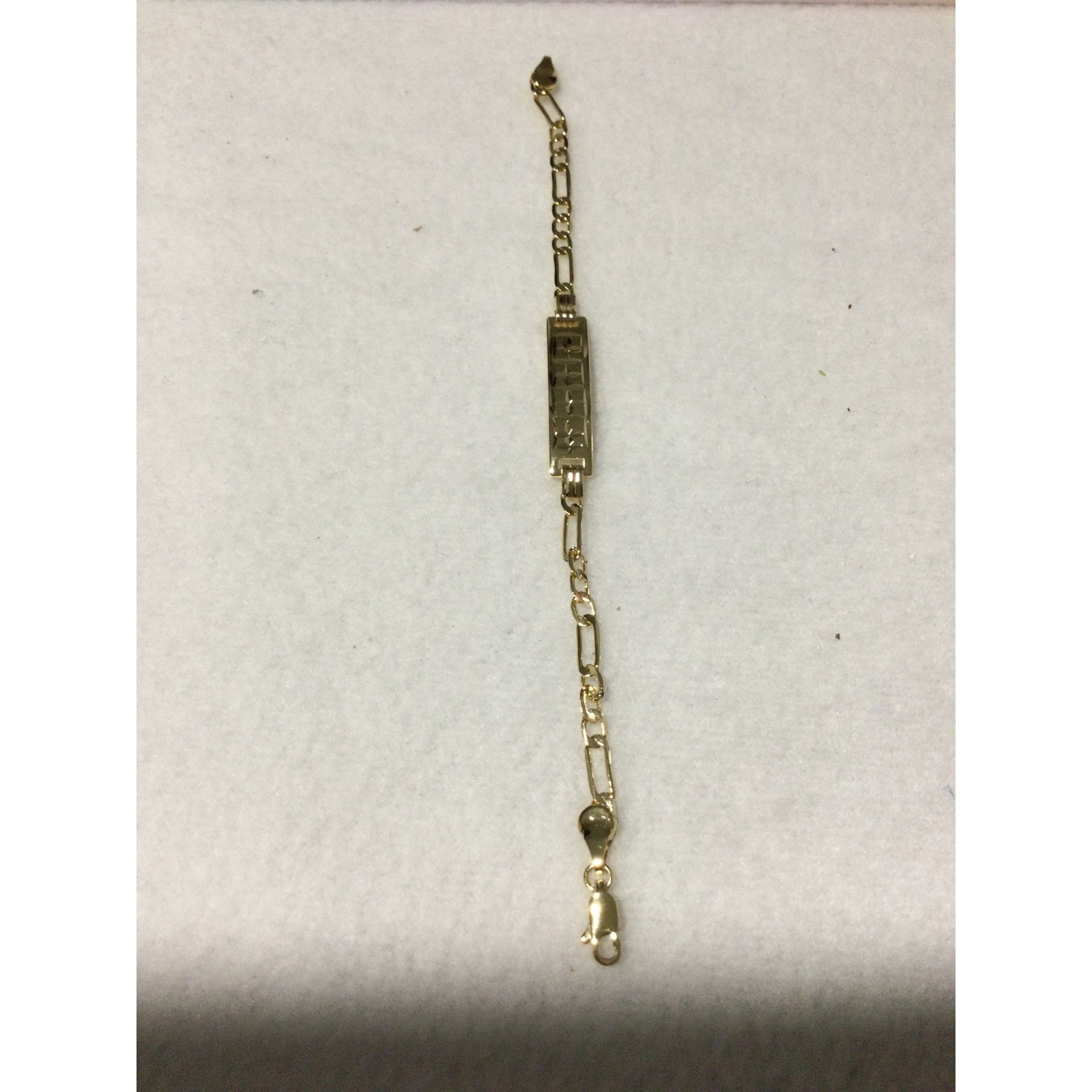 Laminated Gold Tone  ID Bracelet Figaro Chain Infant Jewelry Christening Gift