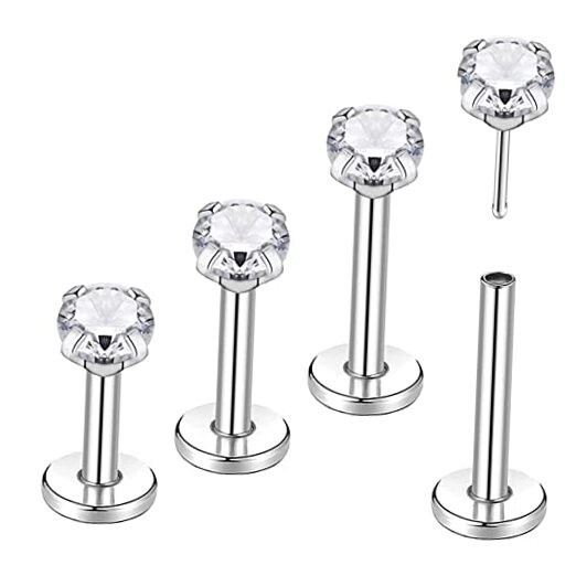 G23 Titanium Press Fit Threadless 18G-2mm CZ 4pcs-bar length:6mm 8mm 10mm 12mm