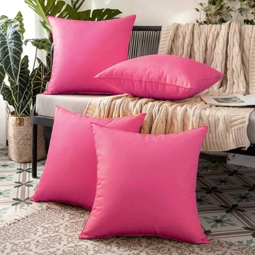  Pack of 4 Decorative Outdoor Summer Pillow 18" x 18" (Pack of 4) Hot Pink