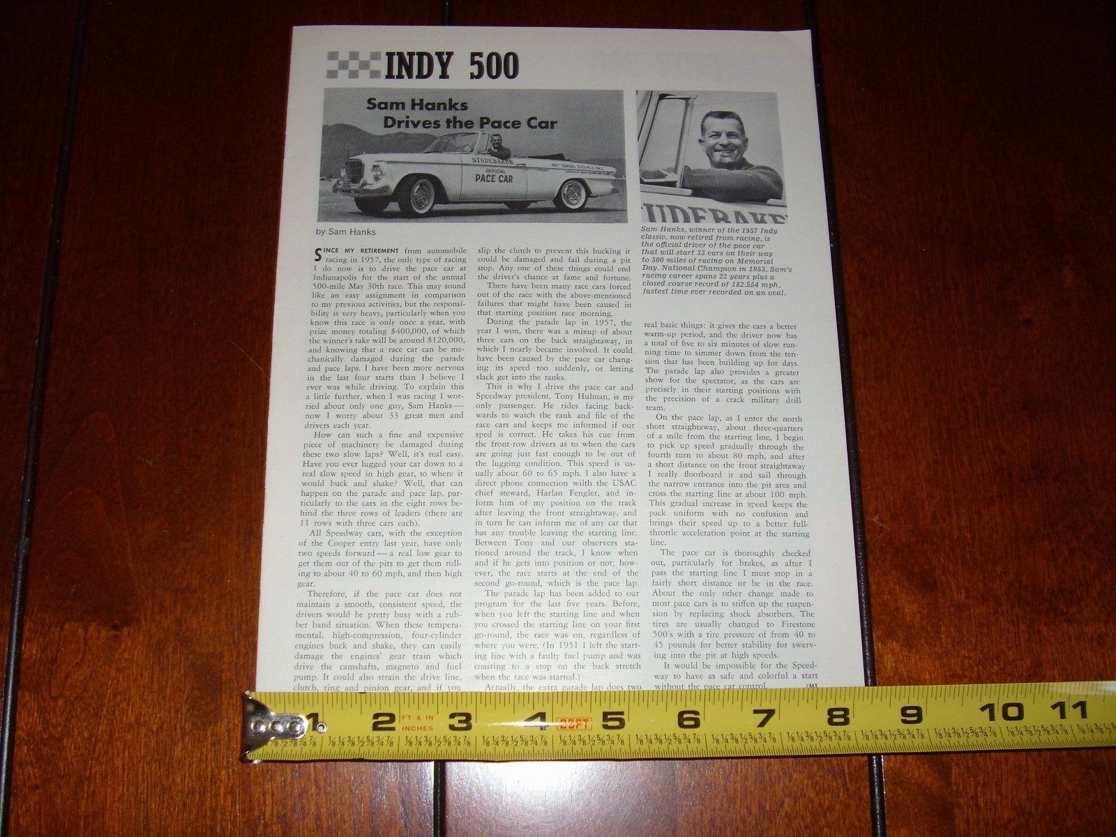 1962 STUDEBAKER INDY 500 PACE CAR  ORIGINAL ARTICLE