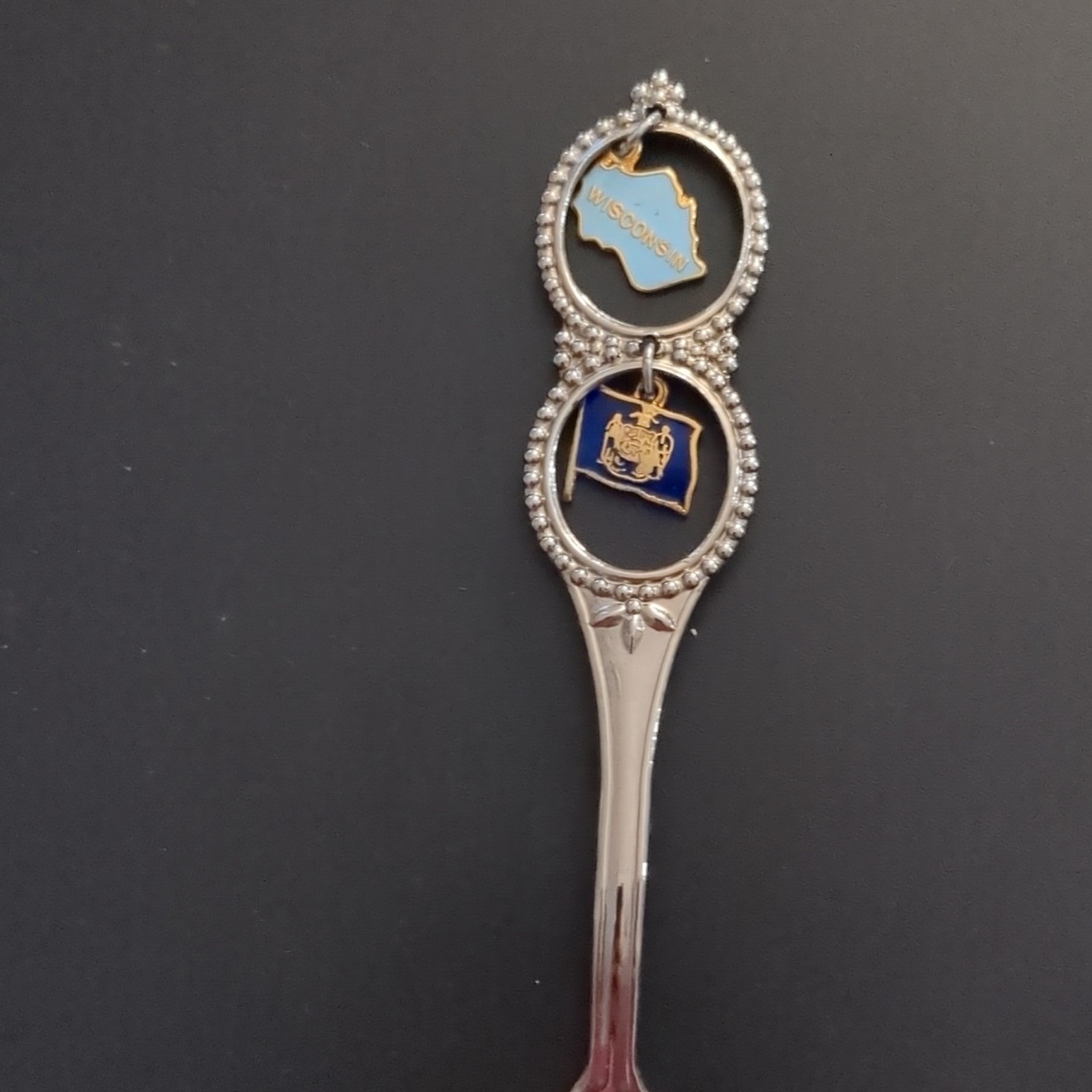 Wisconsin Collectible Souvenir Spoon Metal Enamel Silver Blue Gold State Emblems