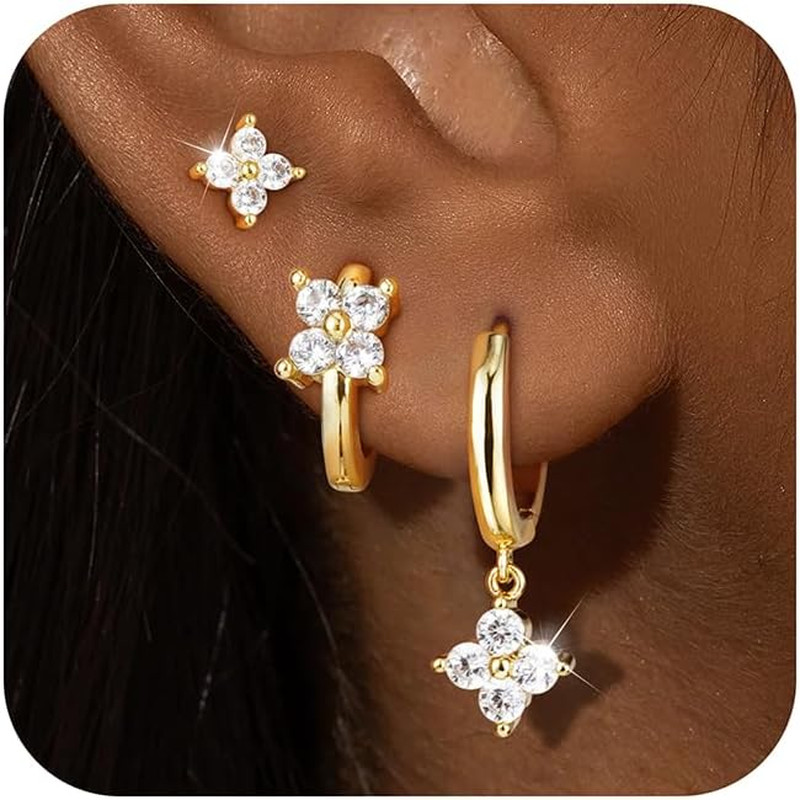 Gold Hoop Earrings Set for Women,14K Gold Plated Earrings for Women, Hypoallerge