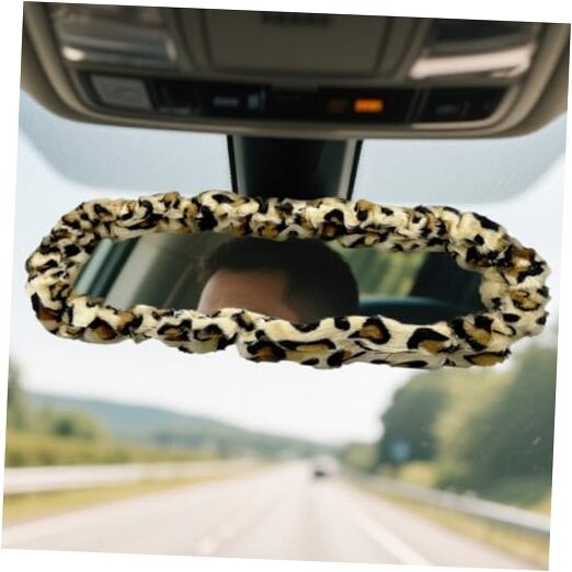  Soft Plush Car Rear View Mirror Cover, Elastic Rearview Mirrors Leopard