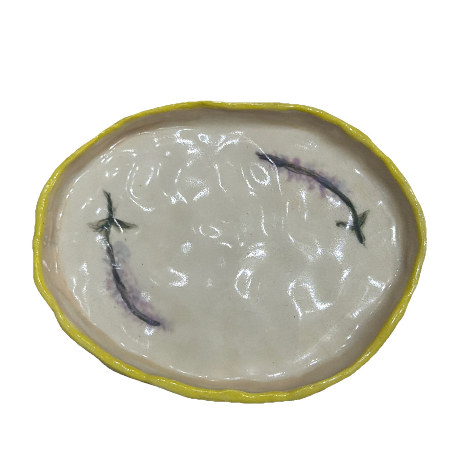 Artist Creen Vintage Handmade Pottery Ceramic Pinch Pot Trinket Dish Handpainted