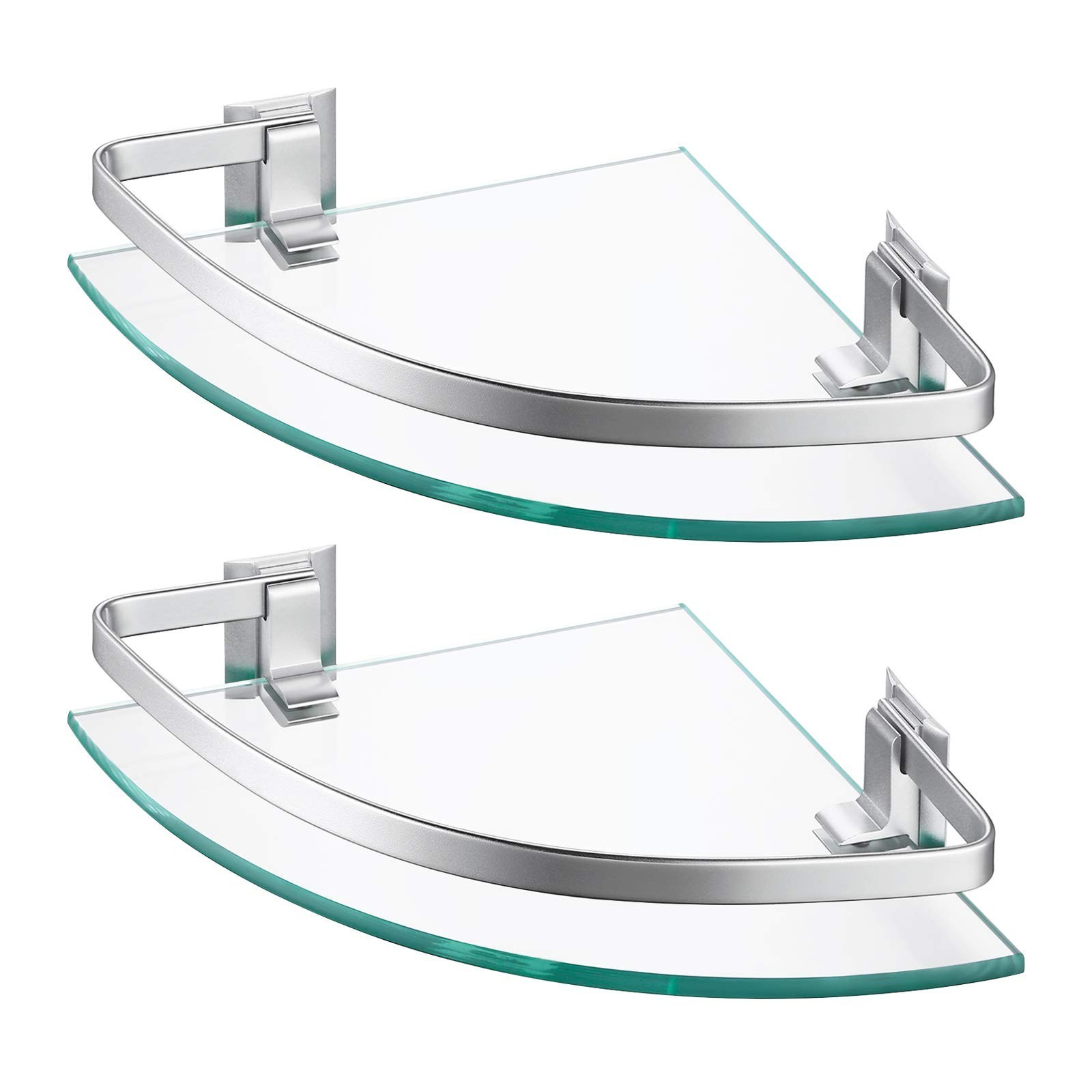 KES Glass Corner Shelf Bathroom, Corner Glass Shelf with Rail Wall Mount 2 Ti...