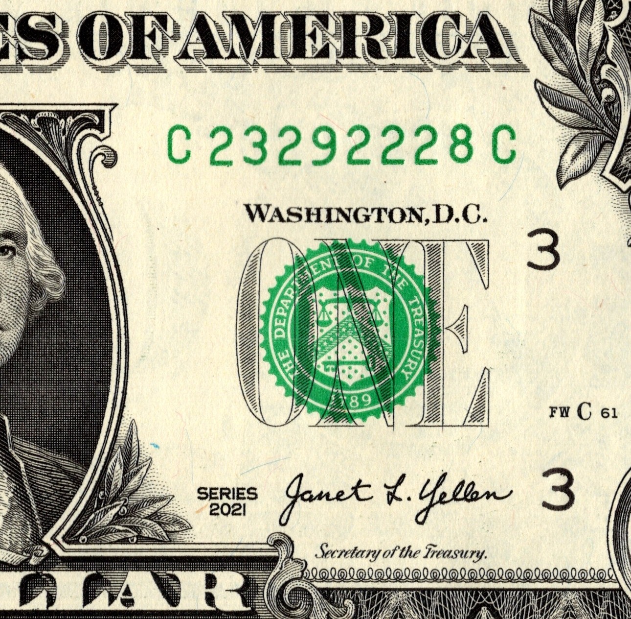 Five of a kind Fancy Serial Number One Dollar Bill C23292228C