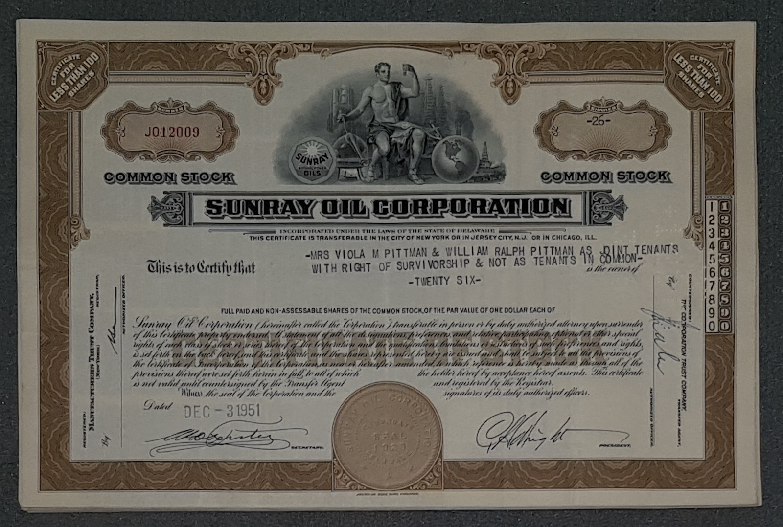 40 X Sunray Oil Corporation 1950s less than 100 shares
