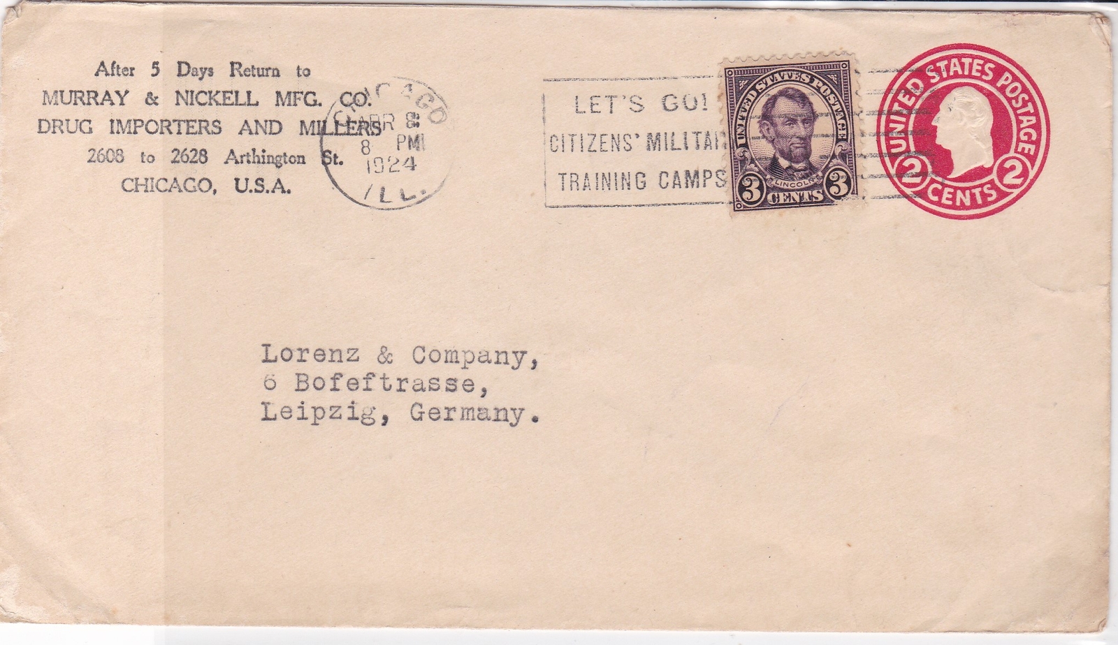 united states 1924 used stamped envelope cover ref 19142