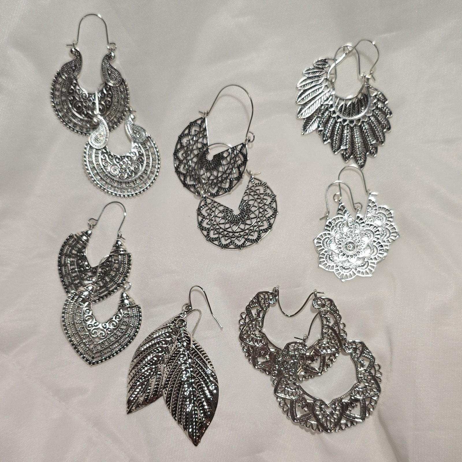 Mixed Lot of 7 Pairs Silver Tone Fashion Earrings Assorted Designs for Women
