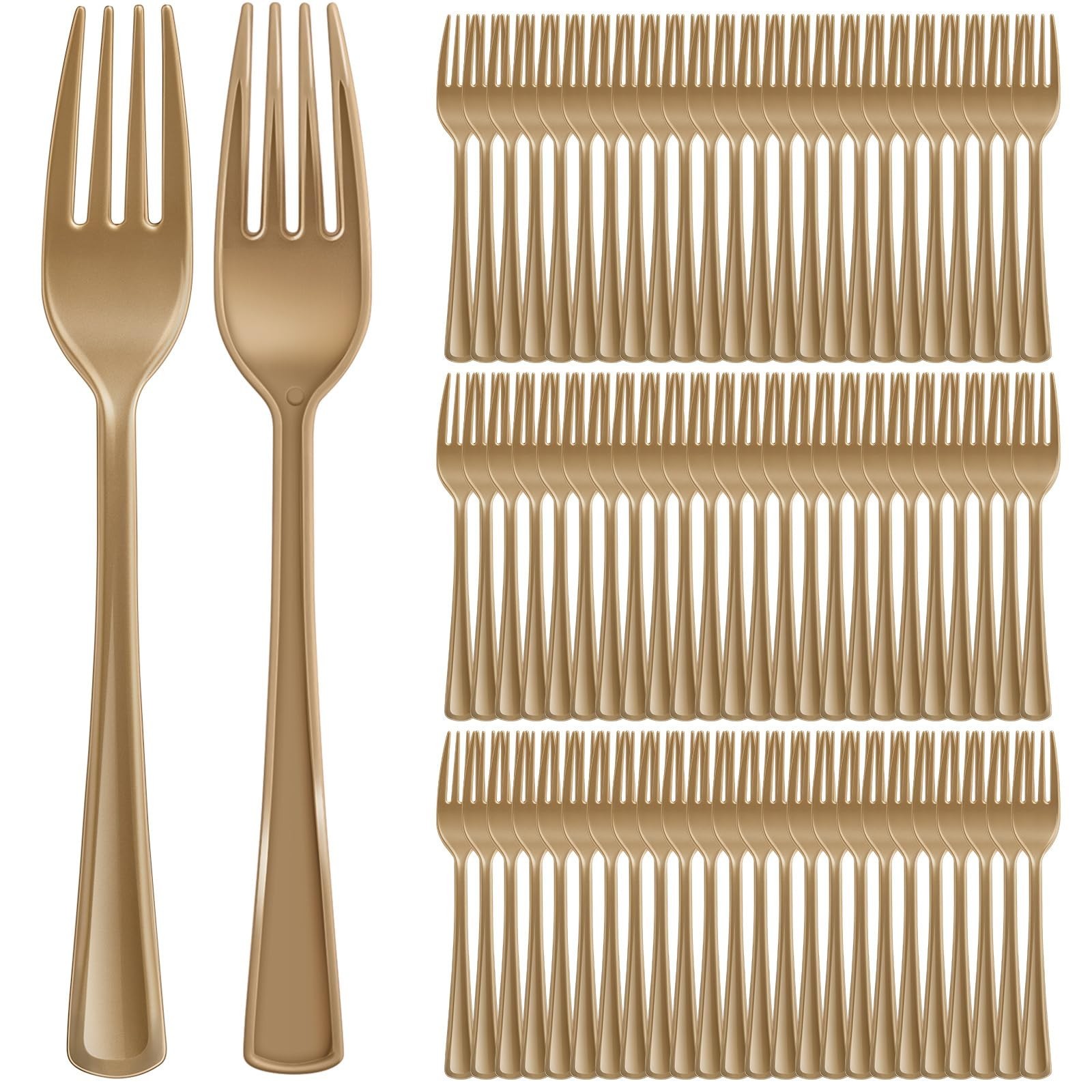 Roshtia 100 Pcs Gold Plastic Forks Gold Forks Disposable Utensils 7.3 Inch He...