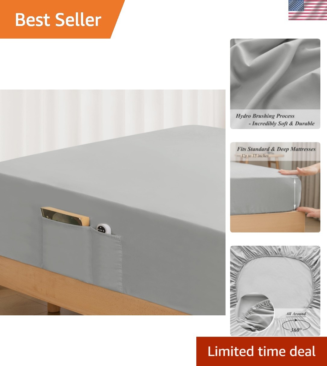 Twin Fitted Sheet Only with Side Storage Pocket -  1800 Super Soft & Cozy Mic...