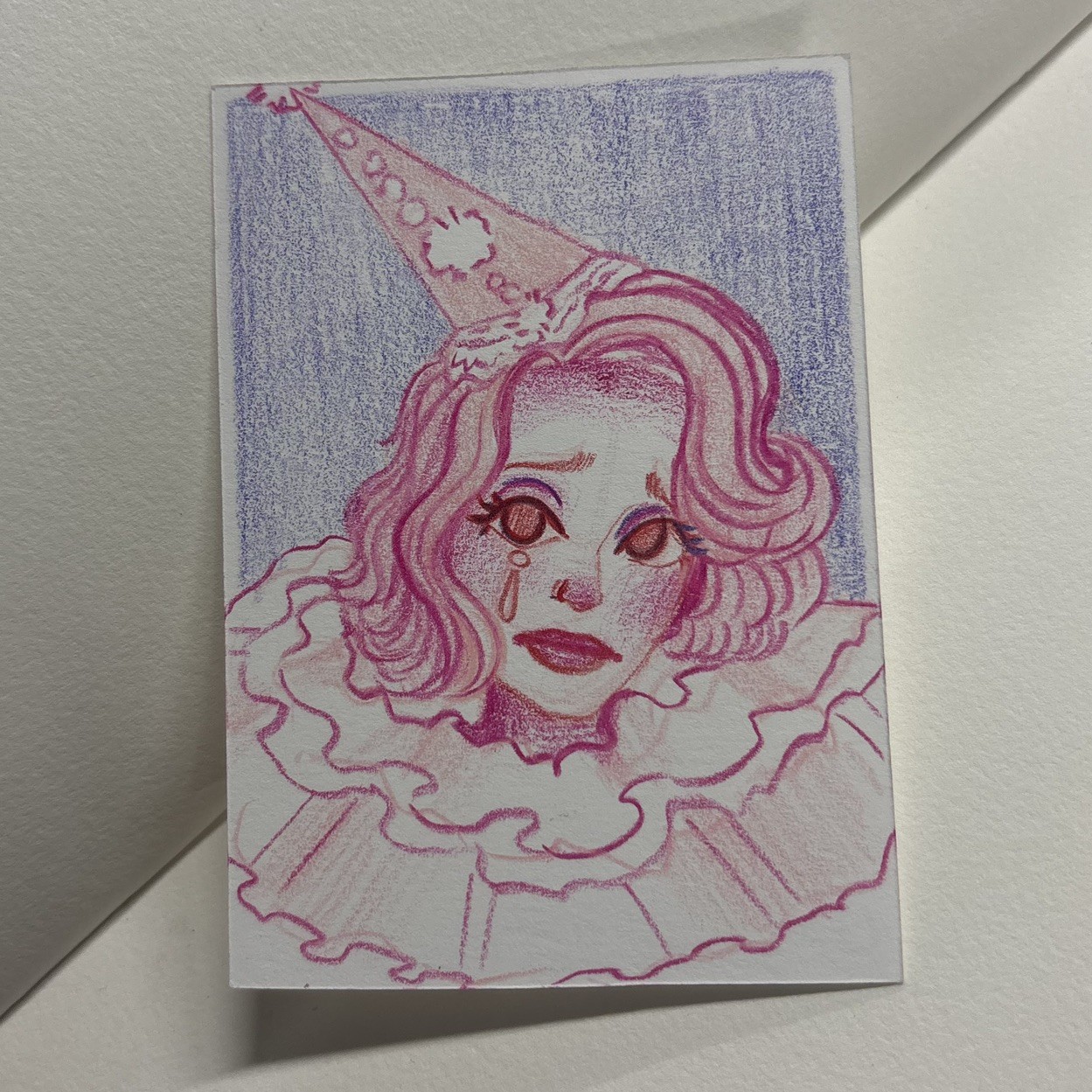 ACEO Original “Cupids Clown” Colored Pencil on Paper Clown By Jelliekellieart 