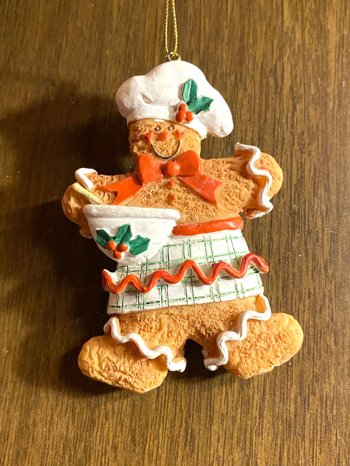 Resin Gingerbread Lady White Bowl Christmas Ornament 3 1/4"