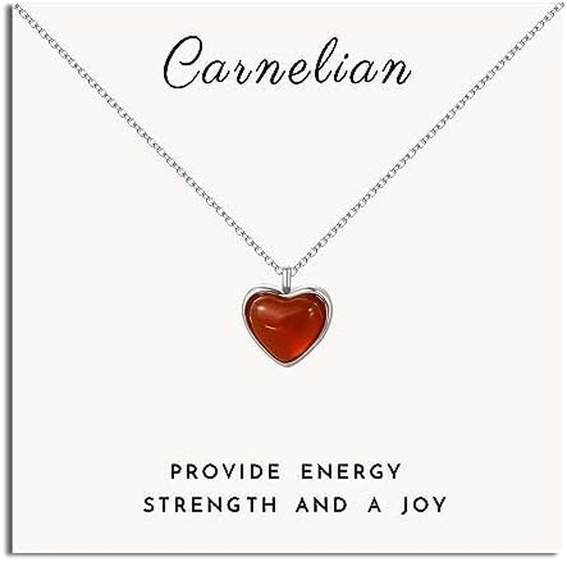 Heart Necklace for Women,Black Tourmaline Protection Red Carnelian Rose Quartz N