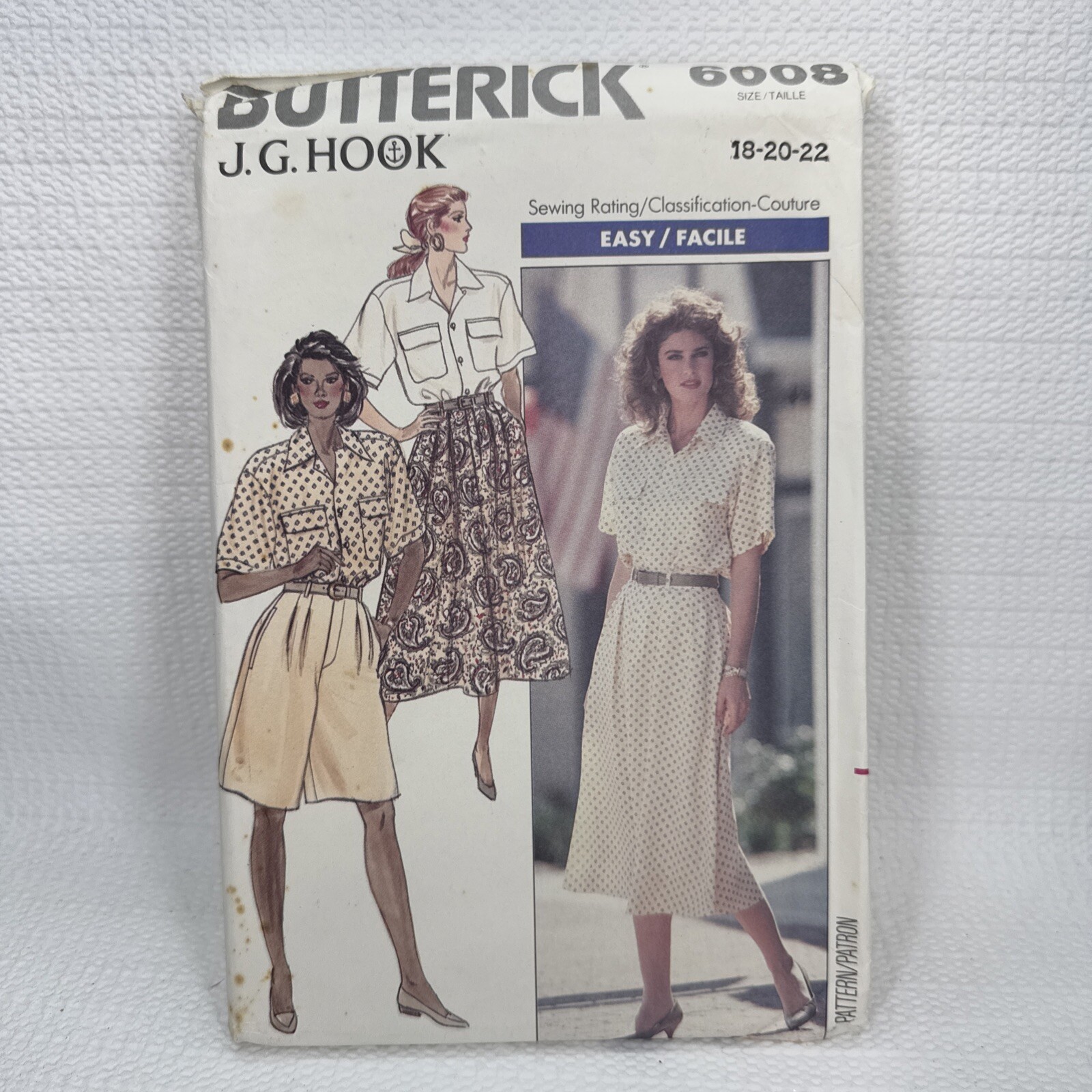 Butterick 6008 Misses Skirt Blouse Shirt Easy Pattern 18-22 *Uncut