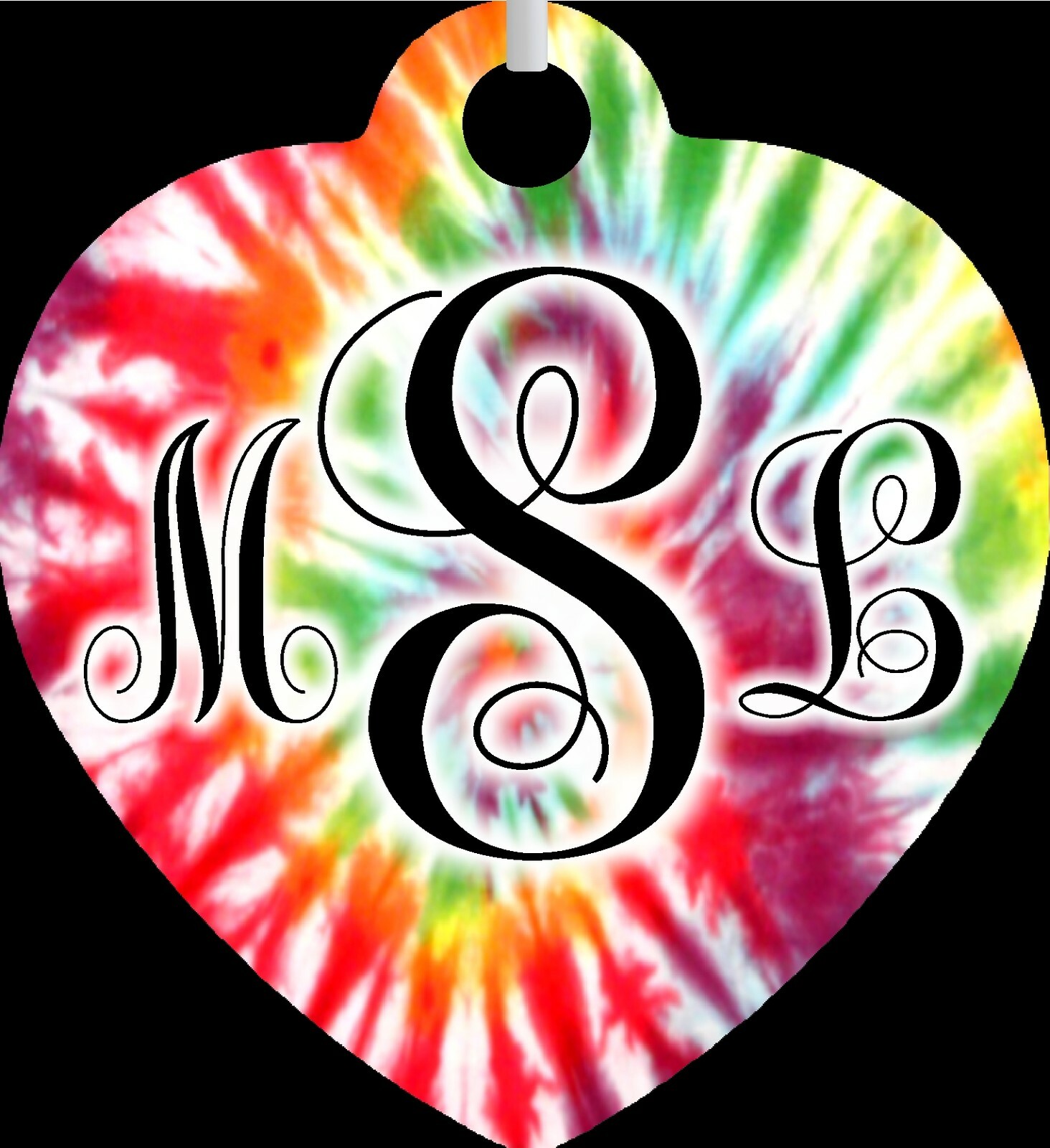 Personalized Custom Monogrammed Initials Rainbow Tie Dye Heart Metal Necklace