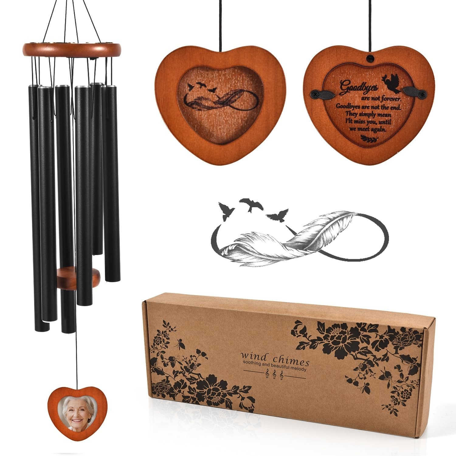 Memorial Wind Chimes for Loss of Loved One – Sympathy Gift with Photo Lock