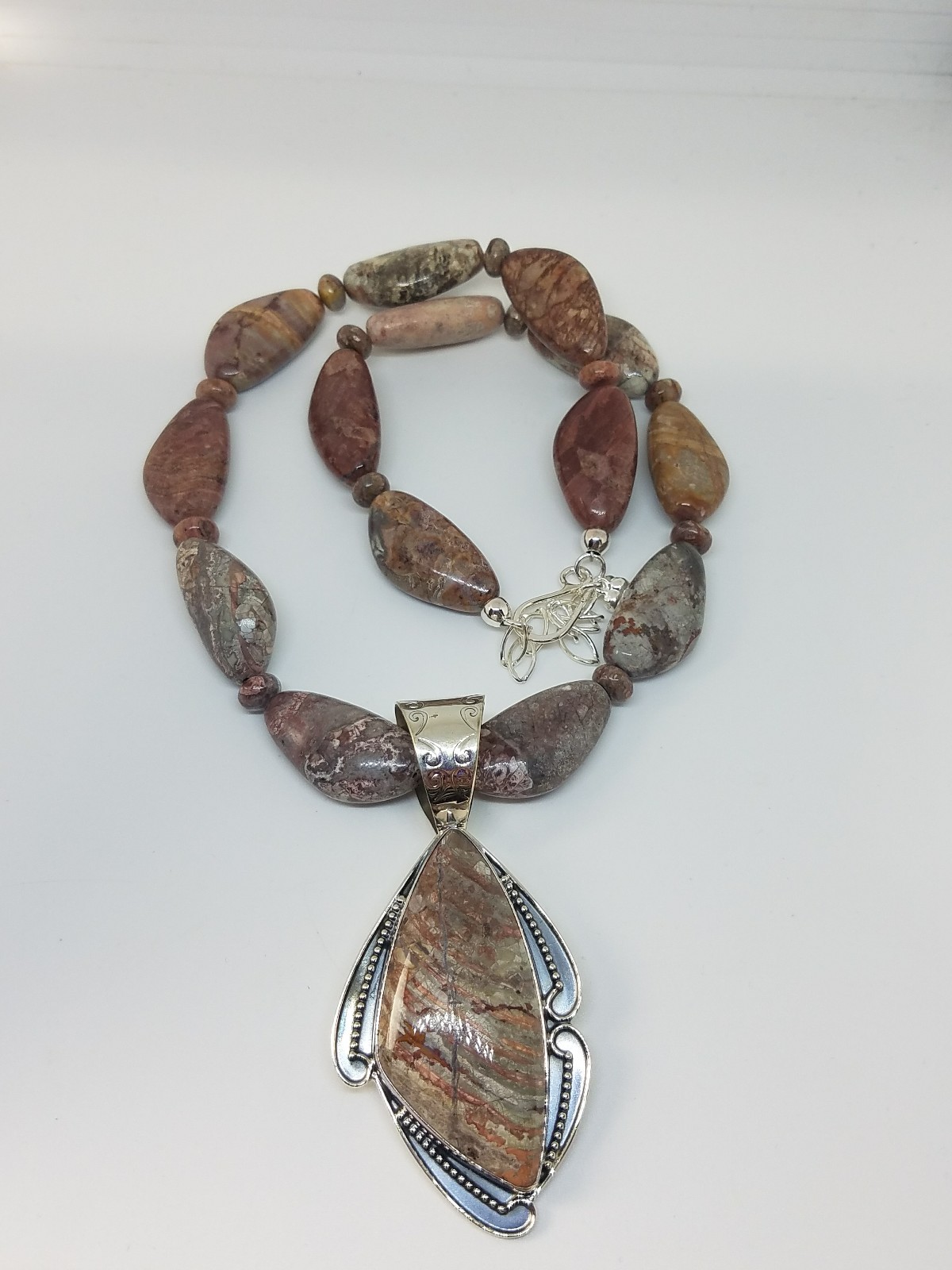 Jay King DTR Sterling Silver Natural Stone Beaded Necklace Large Pendant 