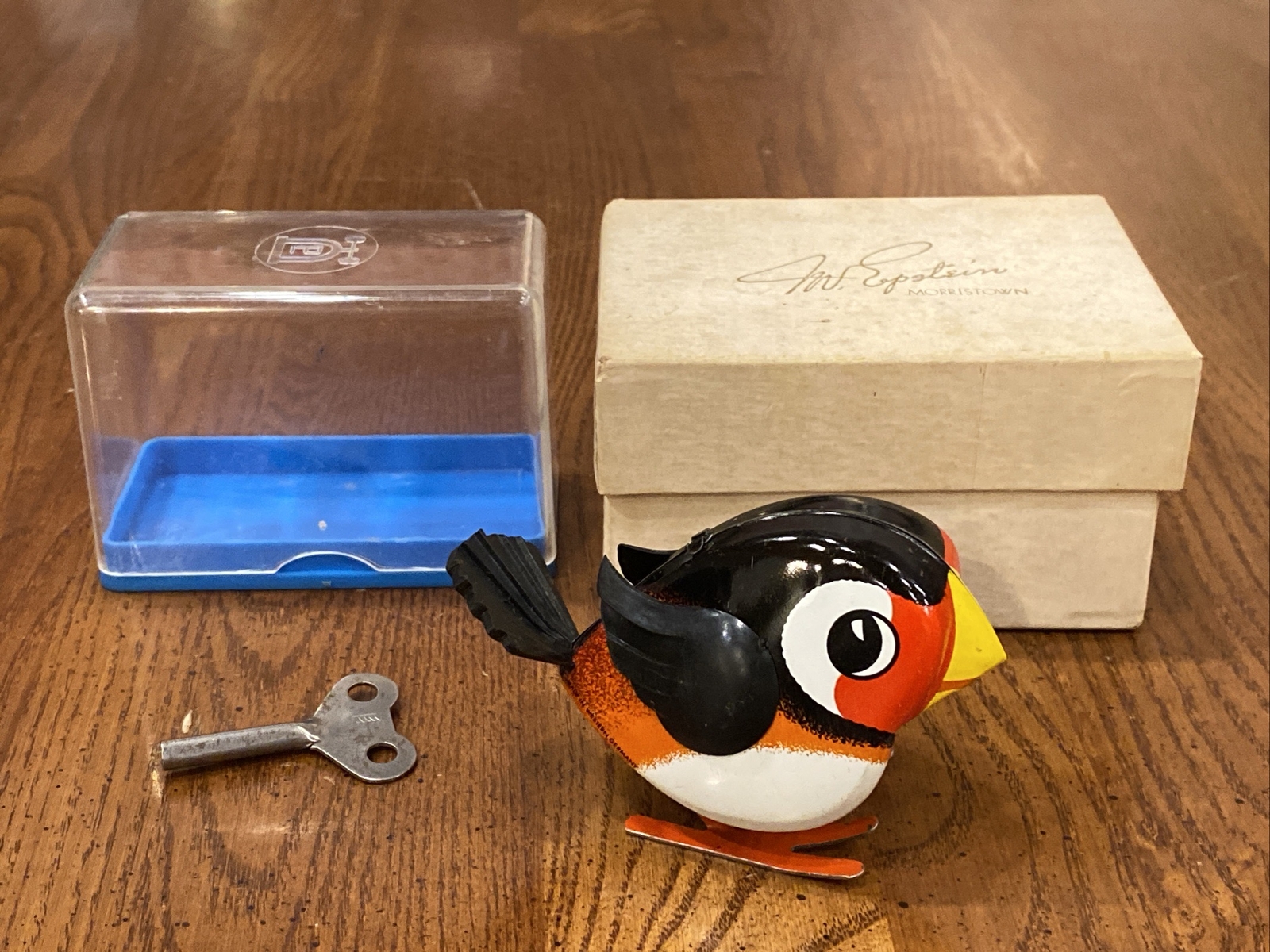 Vtg Lehmann DBGM LULU Tin Wind Up Pecking Bird Toy #941 w/ Key Case Box 1960s