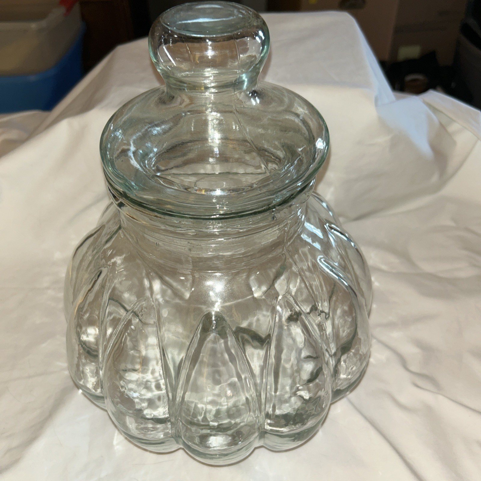 Large 13" Pumpkin Apothecary Jar with Greenish Tint with Lid