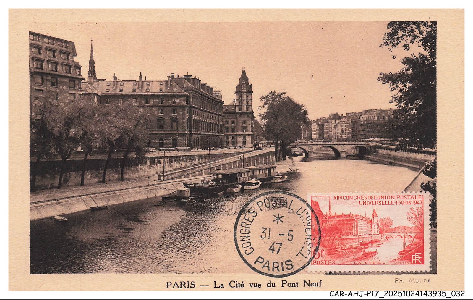 Car-AHJP17-0793-Maximum Card - Paris - The City Viewed From The Pont Neuf - 1947