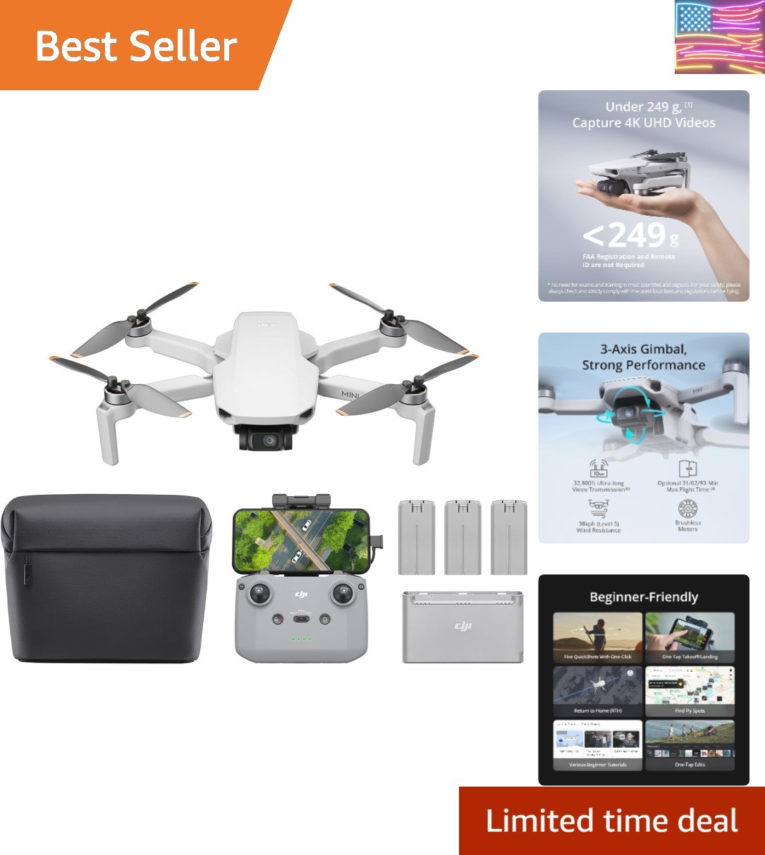 Mini 4K Fly More Combo, Drone with 4K UHD Camera for Adults, Under 249 g, 3-A...