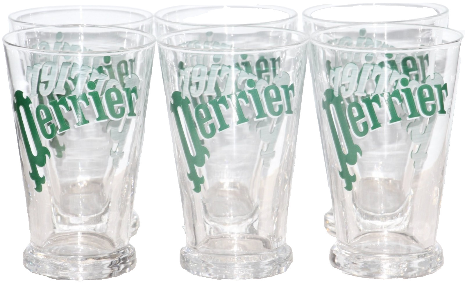 Set of 6 Vintage French Perrier Conical Water Glasses / Tumblers