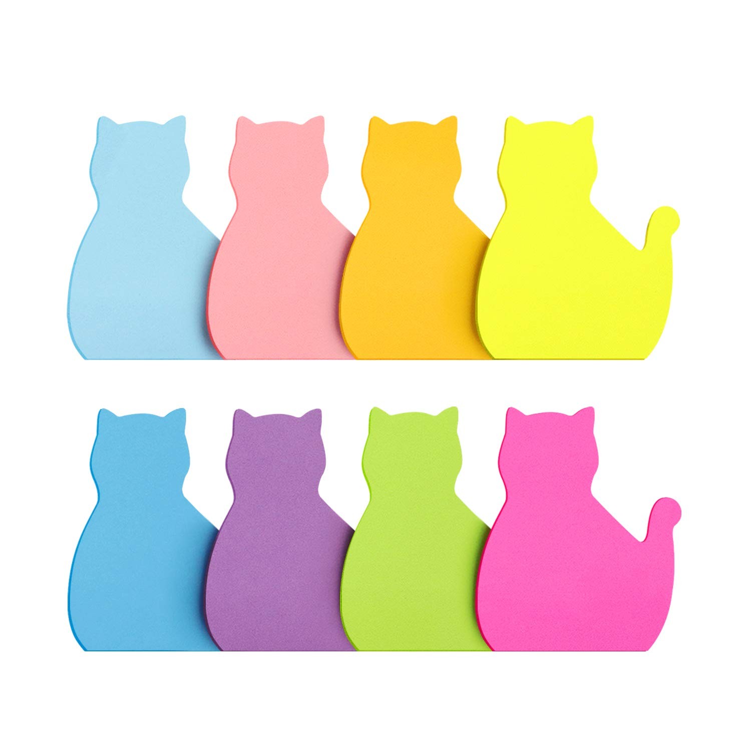SIMONA Cat Shape Sticky Notes 8 Color Bright Colorful 3 x 3 inches, 8 Pads 