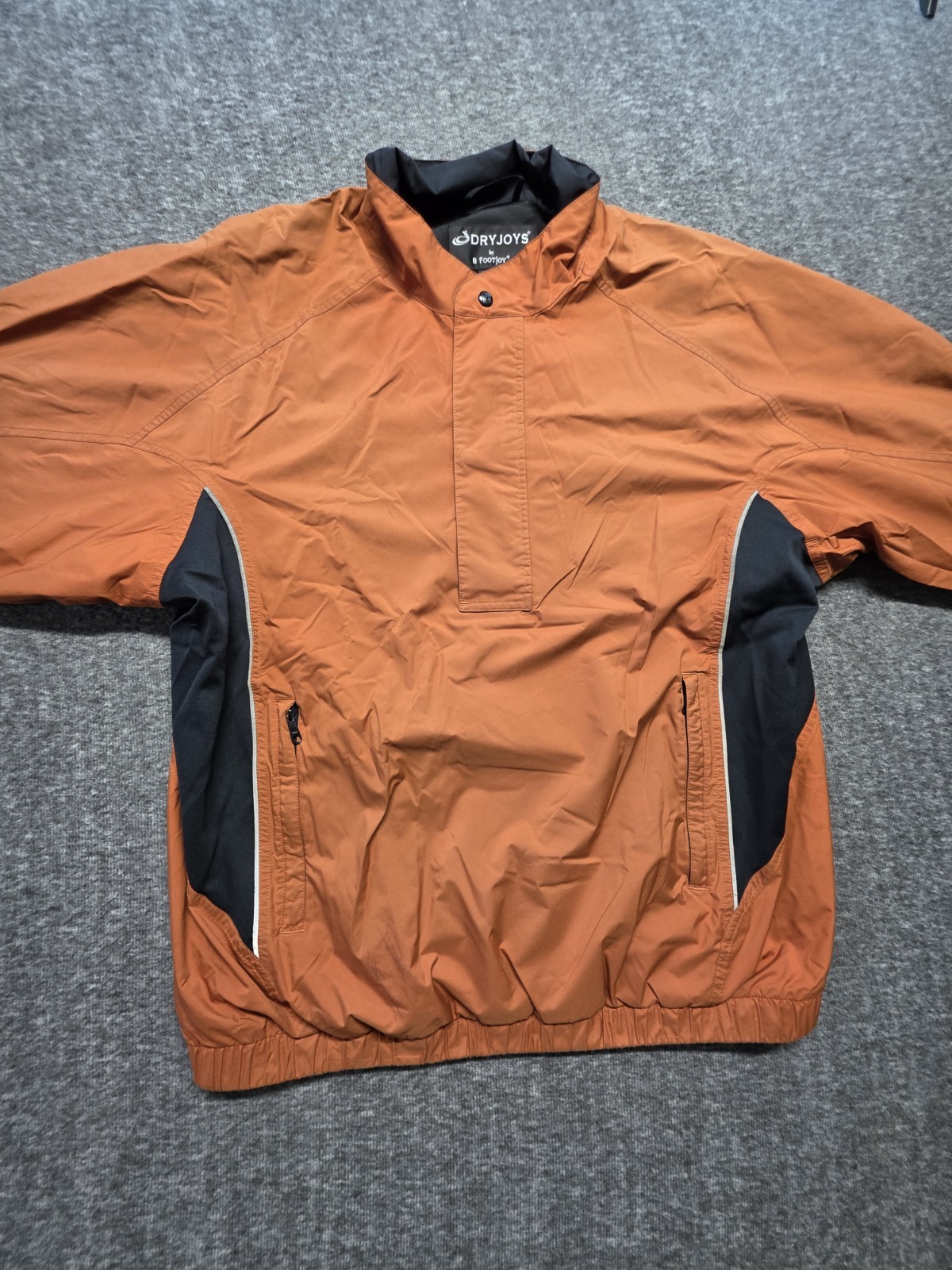 Footjoy Dryjoys Golf Jacket Mens Large 1/2 Zip Lined Windbreaker Black Orange