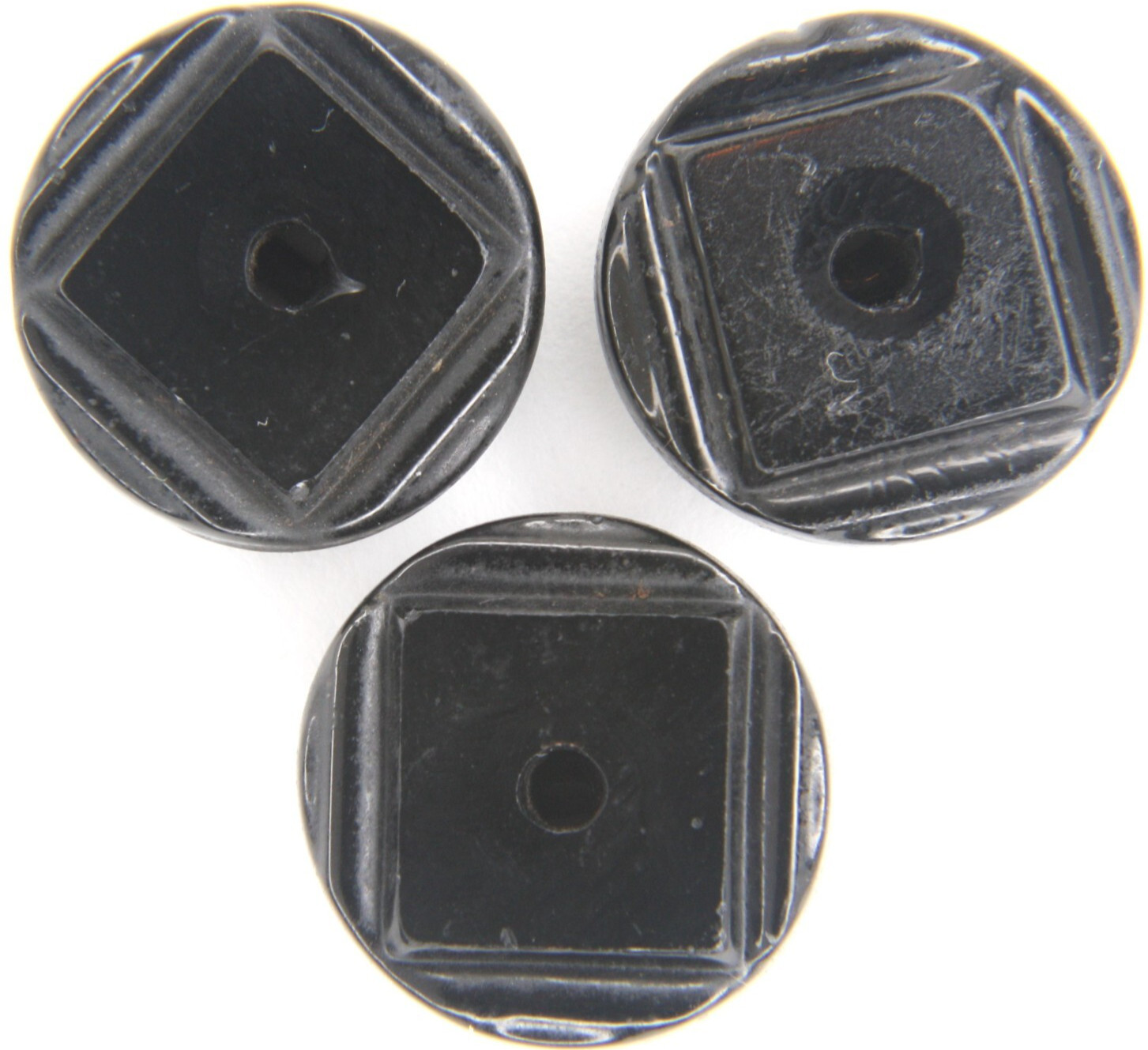 C1890 Antique Victorian Black Glass Button LOT 3 Intaglio Square Bar Shank Set