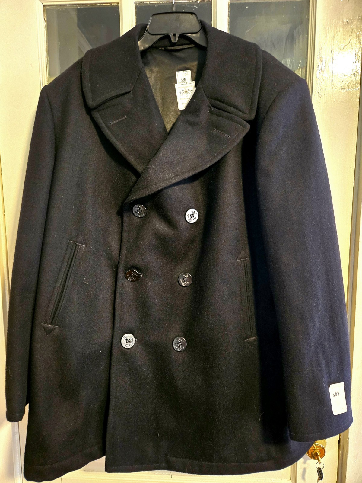 Vintage NWT   DSCP by Sterlingwear of Boston Black Wool US Navy Pea Coat 52R