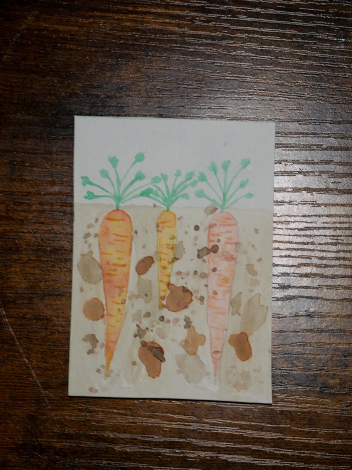 Original ACEO Carrots Watercolor OOAK Miniature Painting 2.5x3.5 Easter