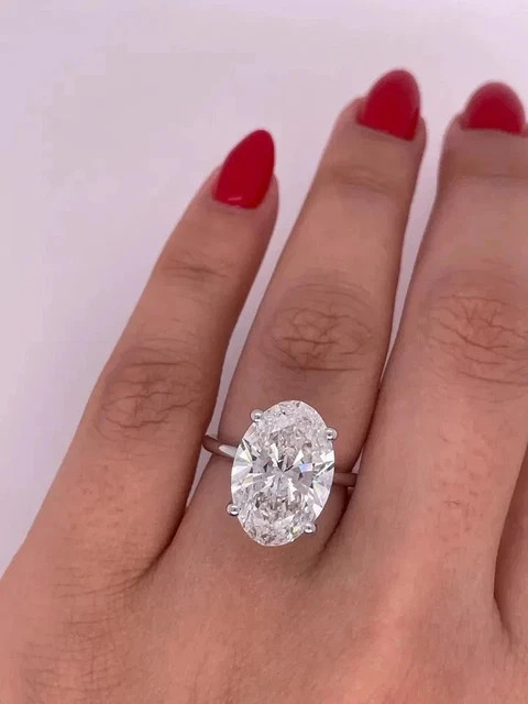 3 CTW Oval Cut VVS1 Moissanite Solitaire Engagement Ring 14K White Gold Plated